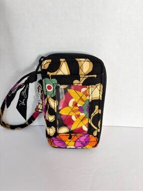 Vera Bradley Black Multi Quilted Floral Wristlet ID Case